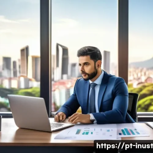 Home 33 세금 효율적인 대출 투자 전략 - A professional Brazilian investor sitting at a modern office desk, surrounded by financial documents...