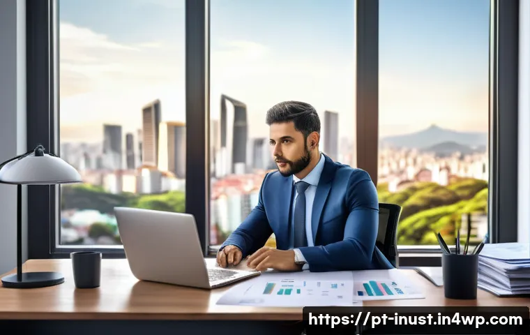 세금 효율적인 대출 투자 전략 - A professional Brazilian investor sitting at a modern office desk, surrounded by financial documents...