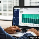 Home 19 세금 효율적인 포트폴리오 구성 방법 - A professional Brazilian investor reviewing a diversified financial portfolio on a sleek laptop scre...