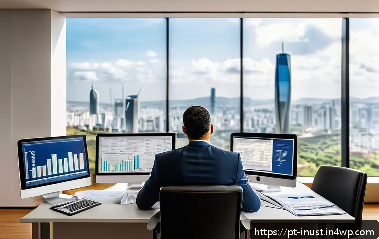 세금 절세를 위한 투자 성향 분석 - A professional Brazilian investor sitting at a modern desk filled with financial documents, a laptop...
