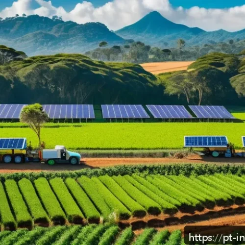 Home 17 세금 혜택이 있는 비즈니스 투자 - A vibrant Brazilian sustainable organic farm scene featuring lush green fields with rows of diverse ...