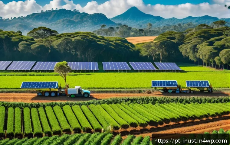 세금 혜택이 있는 비즈니스 투자 - A vibrant Brazilian sustainable organic farm scene featuring lush green fields with rows of diverse ...